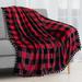 Microfiber Pom Pom Fleece Blanket Checkered Red