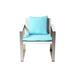 Anodized Aluminum Upholstered Cushioned Chair with Rattan, White/Turquoise