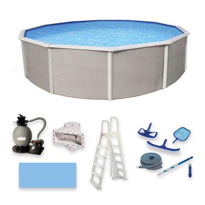 Blue Wave Belize Round 52-inch Deep, 6-inch Top Rail Metal Wall Swimming Pool Package