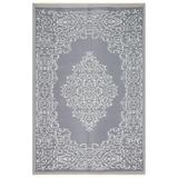 Lightweight Indoor Outdoor Reversible Area Rug - 5.9 x 8.9 Feet - Medallion Oriental- Grey