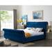 Roundhill Furniture Evora Blue Velvet Upholstered Crystal Button Tufted Sleigh Bed