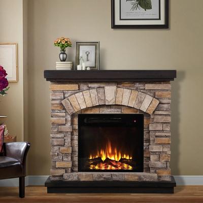 36" Faux Stone Freestanding Electric Fireplace w/ Remote Control