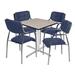 Via 30" Square X-Base Table- Maple/Chrome & 4 Uptown Side Chairs- Black