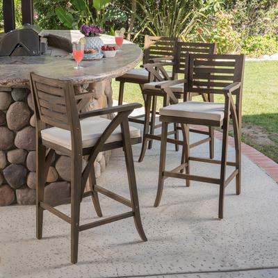 Best Ing Hermosa Acacia Wood, White Wicker Outdoor Bar Stool Set Of 4 By Christopher Knight Home