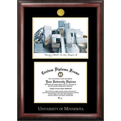University of Minnesota 11w x 8.5h Gold Embossed Diploma Frame with Campus Images Lithograph