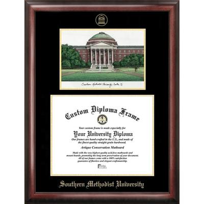 Southern Methodist University 11w x 8.5h Gold Embossed Diploma Frame with Campus Images Lithograph