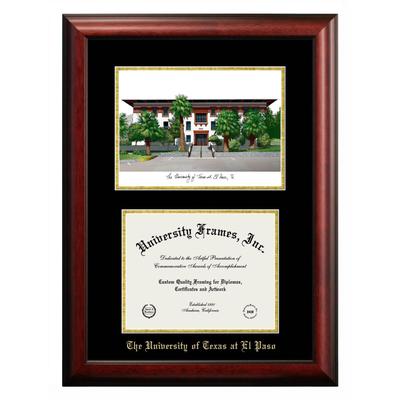 University of Texas, El Paso 11w x 8.5h Gold Embossed Diploma Frame with Campus Images Lithograph