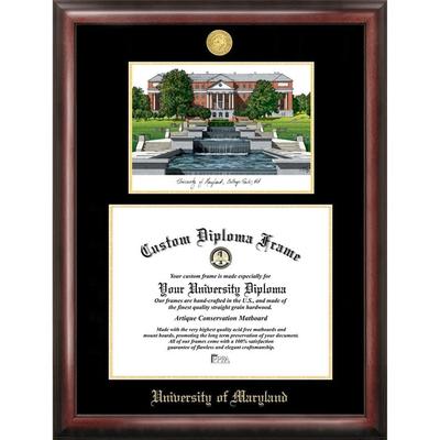 University of Maryland 17w x 13h Gold Embossed Diploma Frame with Campus Images Lithograph