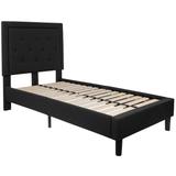 Logan Twin Size Black Fabric Platform Bed with Button Tufted Headboard