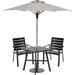 Hanover Cortino 3-Piece Commercial-Grade Dining Set with 2 Aluminum Slat-Back Dining Chairs, 30-in. Slat-Top Table, Umbrella