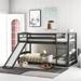 Twin over Twin Low Bunk Bed with Slide and Ladder ,Gray