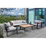 Armen Living Nofi Outdoor 4-Piece Aluminum and Teak Chat Set