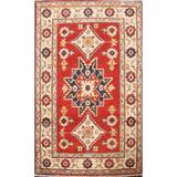 Geometric Traditional Kazak Oriental Area Rug Hand-knotted Wool Carpet - 2'9" x 4'1"