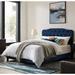 Dayton King Size Blue Velvet Platform Bed with Button Tufted Headboard