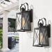 Modern Black 1-Light Lantern Outdoor Wall Sconce with Seeded Glass