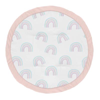 Pastel Rainbow Collection Girl Baby Tummy Time Playmat - Blush Pink, Purple, Teal, Blue and White - Multi-Color