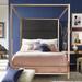 Evie Champagne Gold Metal Canopy Bed with Linen Panel Headboard by iNSPIRE Q Bold