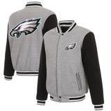 Men's JH Design Gray/Black Philadelphia Eagles Reversible Fleece Full-Snap Jacket