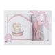 Interbaby P1178-12 Baby Kapuzenbadetuch OSITO BAÑERA weiss e rosa mit Kamm und Bürste, Rosa