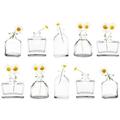 Chive - Set of 10 Loft, Small Round and Square Glass Flower Vases, Decorative Rustic Floral Vases for Home Decor Living Room Centerpieces, Events, Single Flower Bud Vase, Vintage Look - Bulk Clear