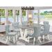 East West Furniture Dining Table Set- a Dining Table and Baby Blue Linen Fabric Parson Chairs, Off-White(Pieces Options)