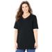 Plus Size Women's Suprema® Crochet V-Neck Tee by Catherines in Black (Size 0XWP)