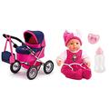 Bayer Design 13013 - Puppenwagen Trendy, rosa/blau & B2894682 9468200 - Funktionspuppe Hello Baby, 46 cm