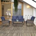 Bayou Breeze Ilford Outdoor 4 Piece Rattan Sofa Seating Group w/ Cushions Synthetic Wicker/All - Weather Wicker/Wicker/Rattan in Blue/Brown | Wayfair