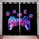 Gamer Curtain Kids Video Game Gaming Window Drapes for Boys Teens Blue Purple Game Controller Window Curtain Breathable Chic Window Treatments W66*L72