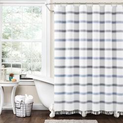 Stripe Woven Textured Yarn Dyed Cotton Shower Curtain Blue/White Single 72X72 - Lush Decor 16T005679