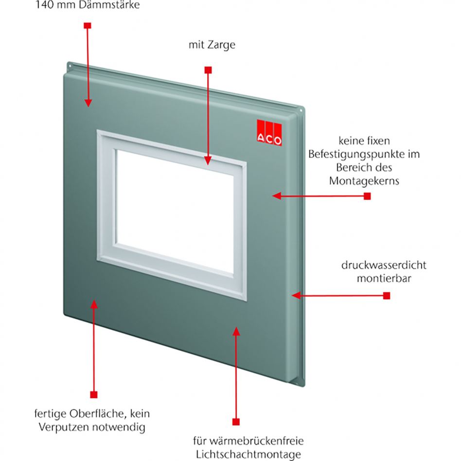 ACO Therm Block Montageplatte druckwasserdichte Montage mit Zarge für Kunststofflichtschächte, 62,5x100 cm, 14 cm,150x140 cm Image