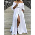 Robe longue fendue pour femme robe d'été sexy robe d'été maxi taille haute manches trois quarts