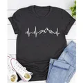 T-shirt unisexe à manches courtes Mountains Heartbeat T-shirt graphique amusant T-shirt de