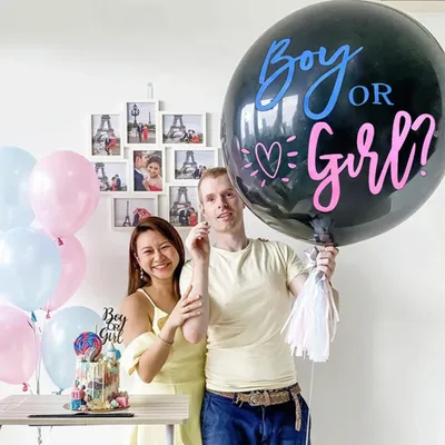 1 ensemble de Ballons géants en Latex noir garçon ou fille confettis pour fête prénatale