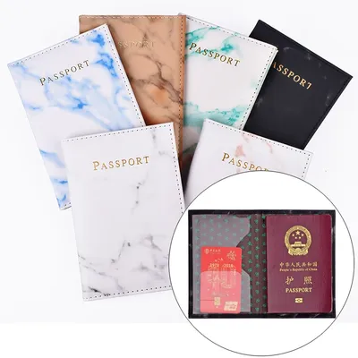 Couvertures de passeport de voyage en marbre unisexe portefeuille en cuir PU étui à documents pour