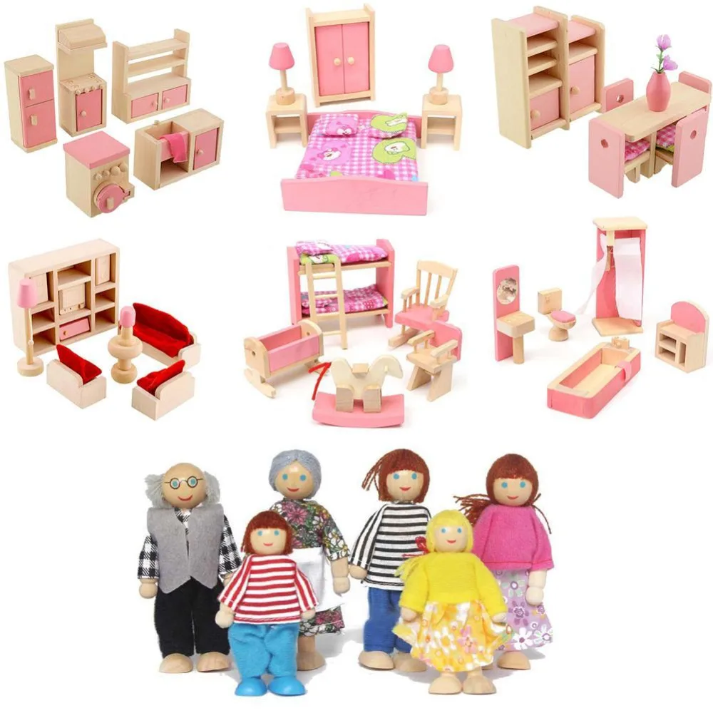 Meubles de maison de poupée en bois, jouet Miniature pour poupées, jouet de jeu pour enfants, Mini ensembles de meubles, jouets de poupée, cadeaux pour garçons et filles