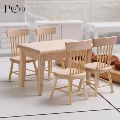 Meubles de maison de poupée miniatures Table à manger en bois chaise jouet de Simulation 1/12