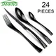 JANKNG-vaisselle noire en acier inoxydable 18/10 24 pièces service de couverts couteau à Steak
