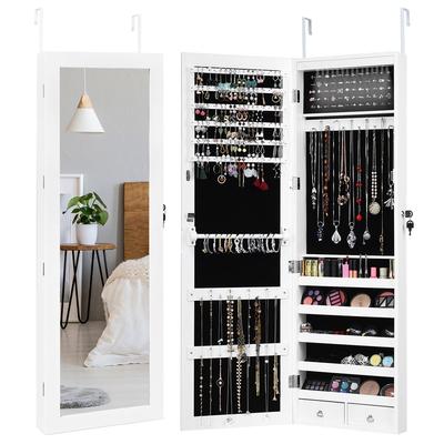 Costway Wall Door Mounted Mirror Jewelry Cabinet Organizer Led Light Accuweather - Wall Mounted Jewelry Organizer Mirror Frame