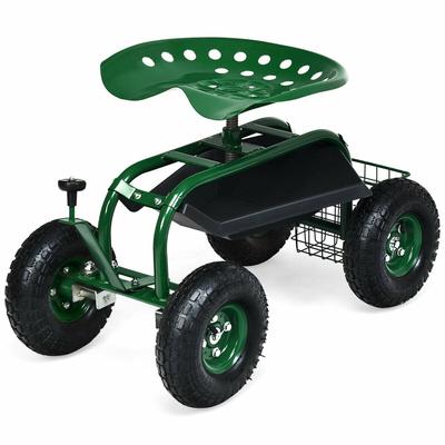 4-Wheel Rolling Garden Cart Work Seat - 34" x 18" x (19"-21") (L x W x H)