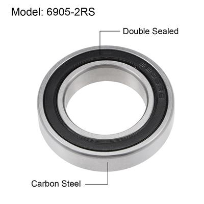 6905-2RS Deep Groove Ball Bearings Z2 25x42x9mm Double Sealed Carbon Steel 10pcs - 25mmx42mmx9mm