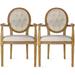 Set of 2 Cream Color Upholstered Button Tufted Back Fabric Dining Modern Arm Chair With Padded Seat Solid Wood Legs