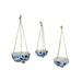 Blue/ White Shibori Style Dyed Ceramic Hanging Mini Planter (Set Of 3) - 3.5 X 7 X 7 inches