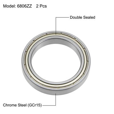 6806ZZ Ball Bearings Z2 30x42x7mm Double Shielded Chrome Steel 2pcs