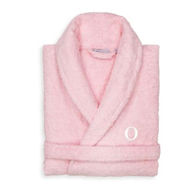 Authentic Hotel and Spa Unisex Pink Turkish Cotton Terry Bath Robe with White Block Monogram