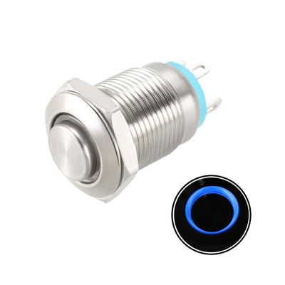 Momentary Metal Push Button Switch High Head 12mm Mounting 1NO 24V LED - Blue