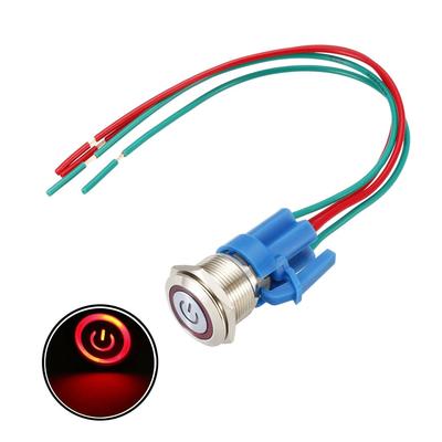 Latching Push Button Switch 19mm Mounting 1NO 12V LED with Socket Plug - Red