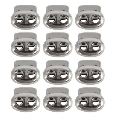 12pcs Plastic Spring Cord Locks Double Hole End Rope Fastener Slider - Silver Tone