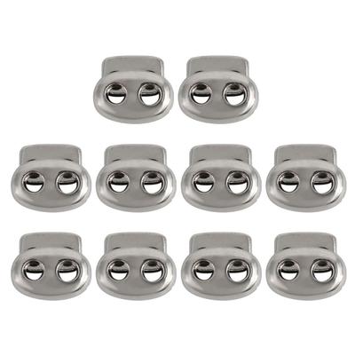 10pcs Plastic Spring Cord Locks Double Hole End Rope Fastener Slider - Silver Tone