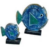 Set of 2 Blue and Green Hand-Carved Dori Fish Set, 14"